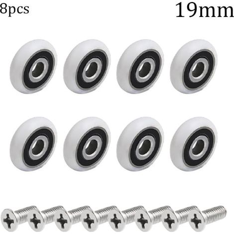 Lot de 8 roulettes de rechange pour portes de douche coulissantes de 19 mm de diamètre, avec vis en acier inoxydable. (1/2)