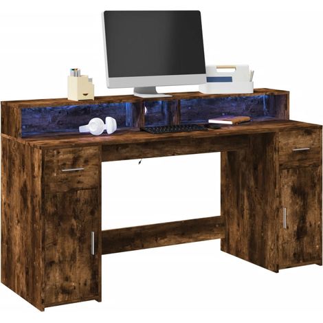 LED-Schreibtisch Räuchereiche 160x55x91 cm Holzwerkstoff