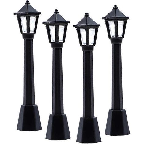 4Pcs Lampadaires de Rue pour Train Miniature - Éclairage de Chemin de Fer, Poteaux d'Éclairage pour Maquette de Gare, Lot de 4 Réverbères Noirs (1/5)