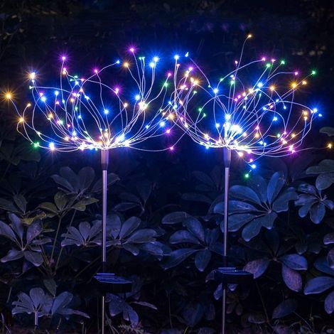 Lampes solaires jardin 2 Pack 200 LED Fireworks Garden Lights Solar Lamp with 8 Lighting Modes Waterproof Outdoor Lamp for Lawn (1/5)