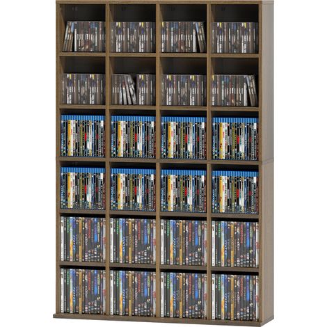 Meuble de rangement multimédia 456 CD/ 336 DVD - bibliothèque en bois avec étagères réglables, 89 x 130,5 cm, marron