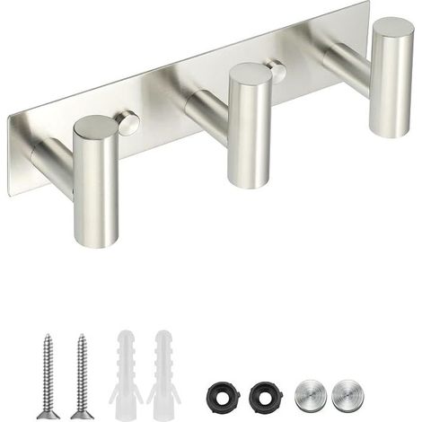 Wandgarderobenhaken aus Edelstahl SUS304, 20 cm, mit 3 Haken, gebürsteter Edelstahl (1/5)