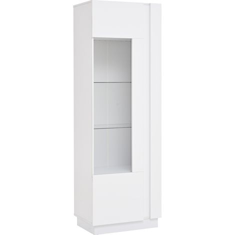 Armoire 6040180 cm, vitrine avec porte en acrylique, meuble de rangement brillant avec éclairage LED, 3 étagères en verre, meuble haut, armoire de rangement, armoire colonne, meuble de canapé, blanc (1/5)