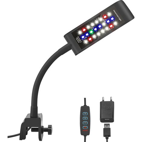 LED Clip-on Aquarium Light, [RGB+White Light] 10 Levels Dimmer Brightness, Aquarium Clamp Lamp for 20-30CM Fish Tank and Aquatic Plants, Black (1/5)