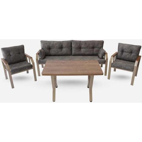 Set salon de jardin en métal avec table Orven - Gris (1/3)