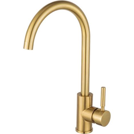 Gold Kitchen Faucet Stainless Steel Sink Faucet Modern Brass Mixing Faucet for Kitchen or Bathroom Sink Basin Mixer Tap Brush Gold Short(Hose Not Included) (1/5)