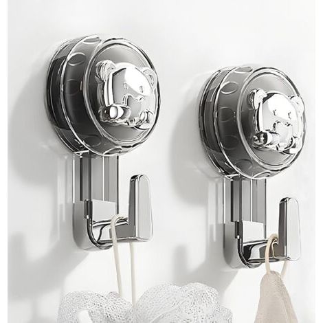Accroche Serviette Salle de Bain, Crochet Ventouse Extra Puissantes Réutilisables pour Salle de Bain, Cuisine, Camping & Voiture, Bathroom Towel Suction Hooks (Silver+Gray, 11.26.24.3cm2) (1/5)