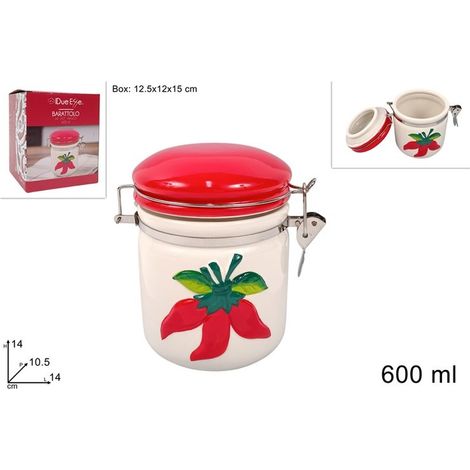 Barattolo Contenitore da Cucina in Ceramica Decoro Peperoncino 600 ml (1/3)