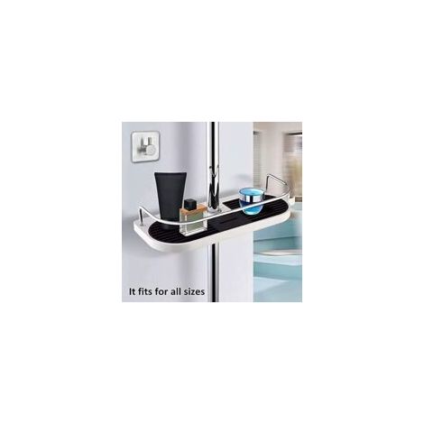 LangRay Teleskop-Duschablage, verstellbare Stange, multifunktionaler Badezimmer-Organizer, Seifenschale zur Aufbewahrung von Shampoo, Seife und Lotion, 1 Handtuchhaken inklusive (ohne Teleskopstange) 