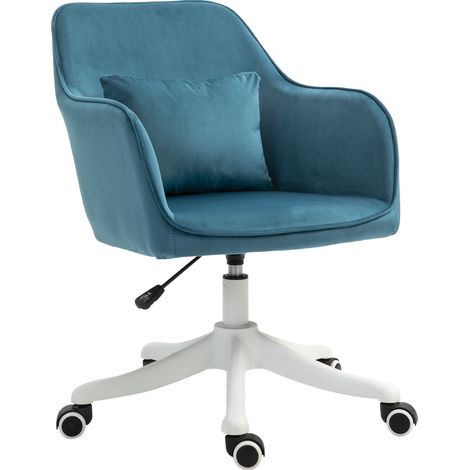Fauteuil de bureau velours, chaise ergonomique avec coussin lombaire intégré, assise réglable, pivotante 360°, bleu. (1/5)
