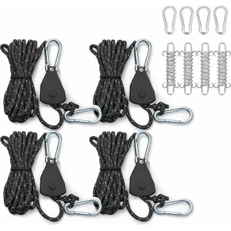 Lot de 4 tendeurs voile d'ombrage corde à cliquet avec ressorts (1/5)