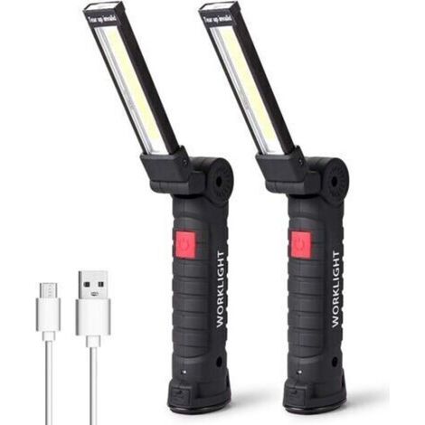 Lampe de Travail LED Lampe Torche Baladeuse LED Lampe Atelier LED Rechargeable Lampe d'Inspection Lampe de Poche Base Magnétique , Camping, d'urgence Petit,2 Pièces (1/4)