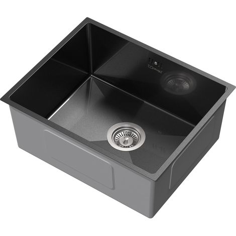 ML-Design Lavello da Cucina 50 x 40 cm Lavabo da Incasso Antracite Rettangolare in Acciaio Inox Lavello Sottopiano a 1 Vasca con Set di Scarico e Troppopieno Vasca Singola con Sifone Lavandino