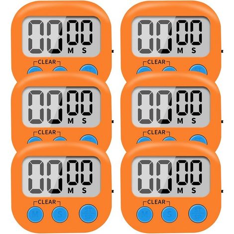 Temporizador de cocina digital de 6 piezas - magnético - cuenta atrás de 99:59 - naranja (1/5)