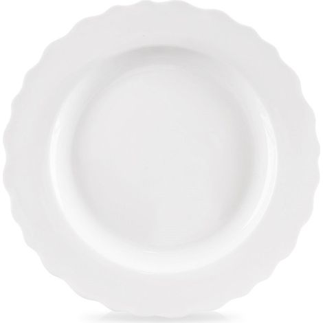 Assiette plate en porcelaine blanche avec bord ondule passe au lave vaisselle