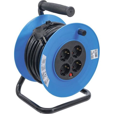 Enrouleur de Câble 25 m 3 x 1,5 mm - 4 Prises, IP20, 3000 W - Sécurité et Praticité, Pro - D-Work (1/5)