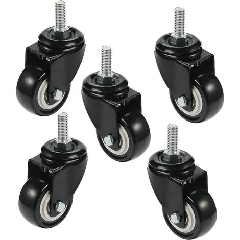 Lot de 5 roulettes pivotantes sûres pour tous les sols, en caoutchouc (y compris le bois dur), protection du sol, remplacement parfait pour tapis de bureau, M8 x 25 mm