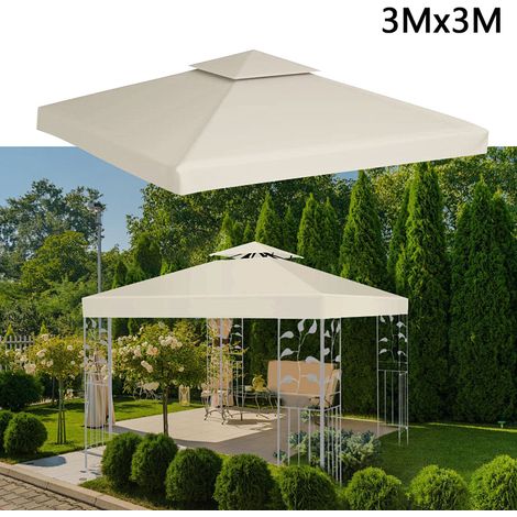 Jiubiaz Techo para pabellón 3x3 m, funda de repuesto para carpa y party tent, doble techo con protección UV, beige