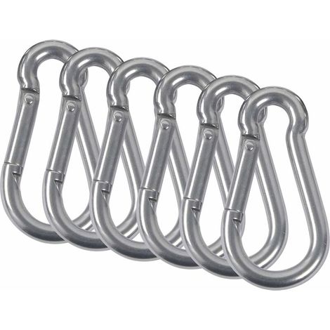Ahlsen 6PCS Karabiner 304 Edelstahl Feuerwehrmann Federbelasteter Karabiner mit Befestigungskarabiner für Camping Wandern Hängemattenschaukel M8 (1/5)