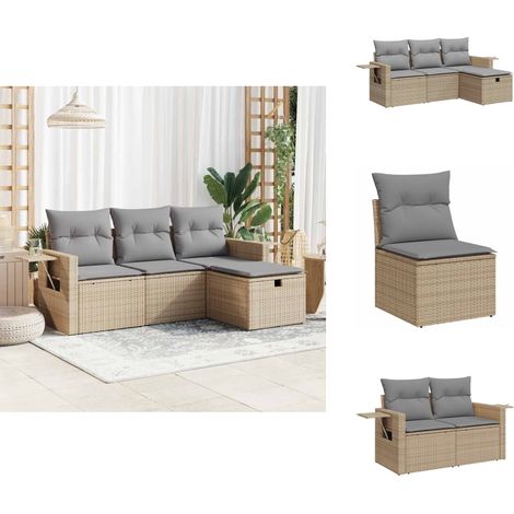 4-tlg. Garten-Sofagarnitur mit Kissen Beige Poly Rattan - Gartensofa Set - Garten Sofa Set - Outdoor Sofa Set - Garten Sofagarnitur (1/5)