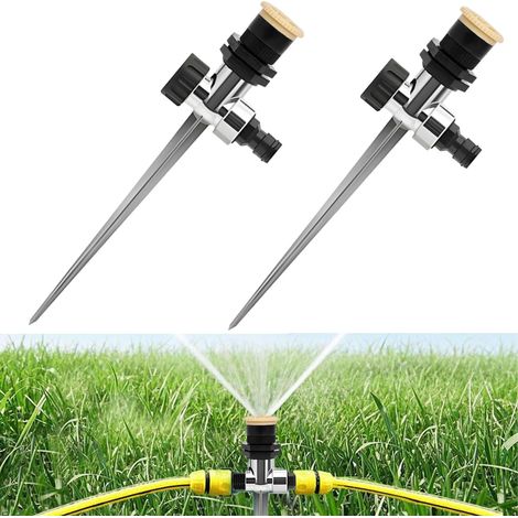 JSSEVN – Set mit 2 Gartensprengern, automatischer Rasensprenger, 360° drehbarer automatischer Rasensprenger, verstellbare runde Düse, für Rasen, Blumen und Garten (1/5)