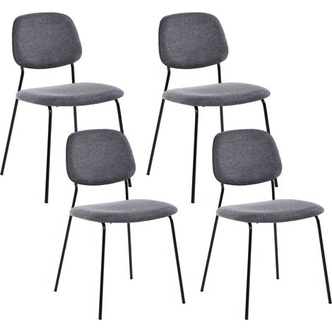 Conjunto de 4 sillas de comedor patas de hierro negras sin reposabrazos tapas para las patas diseño minimalista moderno apilables gris Riley
