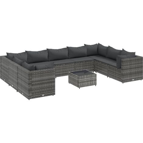 vidaXL Salon de jardin 10 pcs avec coussins Gris Résine tressée (1/6)