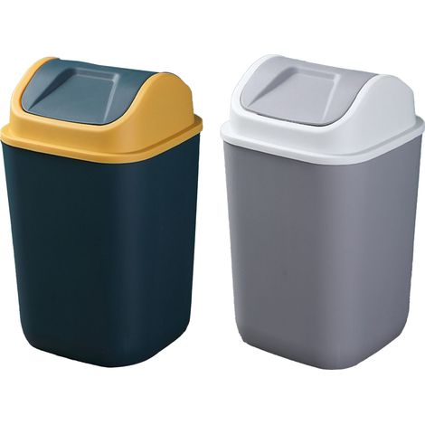 Poubelle Avec Couvercle Oscillant - En Matériau PP Durable - Pour Salon Chambre Bureau Cuisine - Lot De 2 Pièces (1/2)