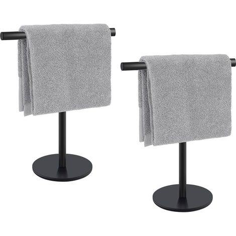 Minimalistischer T-förmiger Handtuchhalter mit mattschwarzer Oberfläche aus Edelstahl SUS304 für Badezimmer- oder Küchenarbeitsplatten.