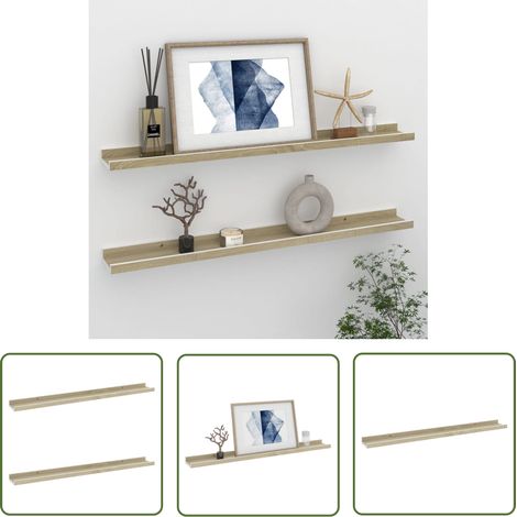 The Living Store Étagères murales 2 pcs blanc et chêne sonoma 80x9x3 cm - Étagères Murales - Étagères Déco - Rangement Mural - Décoration Murale - Meubles Muraux (1/5)