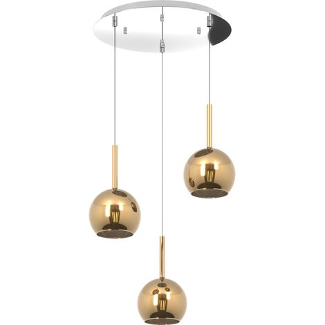 Sospensione Contemp. Rosone Tondo Future Met. Cromo Vetro Oro 3 Luci E27 D42Cm