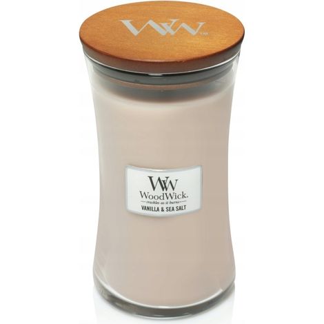 Vela WoodWick de vainilla y sal marina, 609,5 g, tamaño grande (1/3)