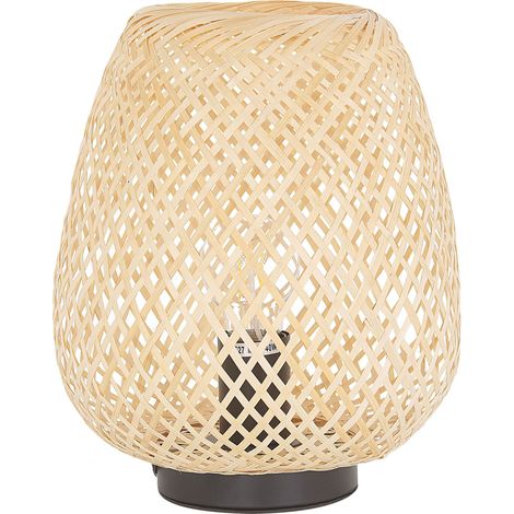 Lámpara de mesa de madera clara de bambú trenzada 30 cm accesorio hogar boho Bomu (1/5)