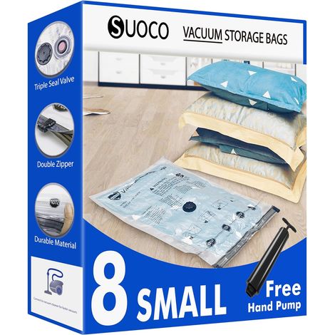 Sacs de Rangement Sous Vide 8 Small avec Pompe à Main de Voyage - Sacs de Compression Étanches Gain de Place pour Vêtements, Literie, Couettes, Sacs Sous Vide pour Maison/Voyage (1/5)