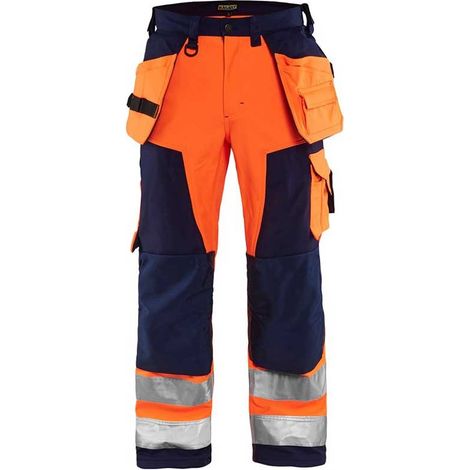 Pantalon de travail softshell haute visibilité 1567 - Orange fluo/Marine L - FR(46) - SE(C52) - Courtes (1/4)