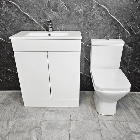 700mm Vanity Unit White Gloss Emily with Sindee Toilet Square Bathroom Suite, With Tap (1/5)