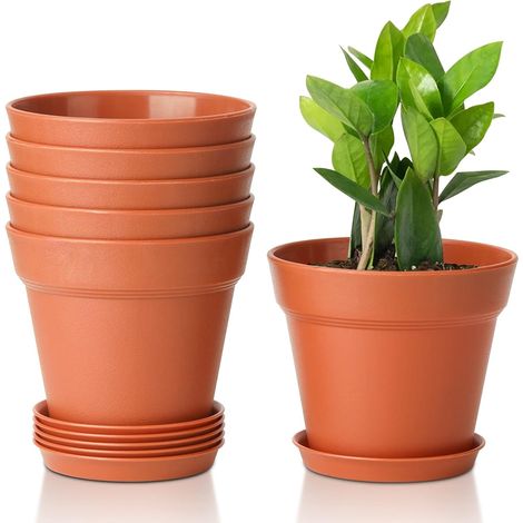 6pcs pots de fleurs en plastique système d'irrigation rouge en céramique avec évent pour jardin de balcon extérieur intérieur (1/5)