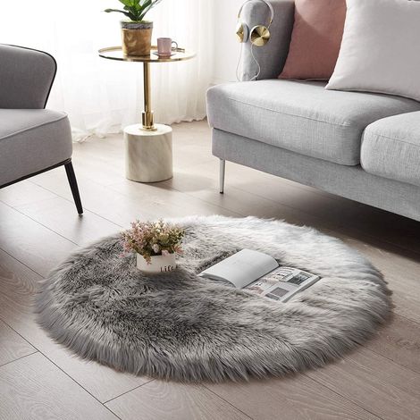 Tapis en fausse fourrure effet peau de mouton synthétique, doux et confortable comme de la vraie laine, coussin de canapé en laine synthétique de luxe (gris, 30 x 30 cm) (1/5)