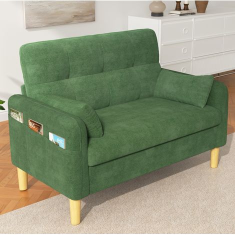Sofá 2 plazas 119 x 78 x 85 cm para espacios pequeños, con 2 cojines y bolsillo lateral, chenilla - verde (1/5)