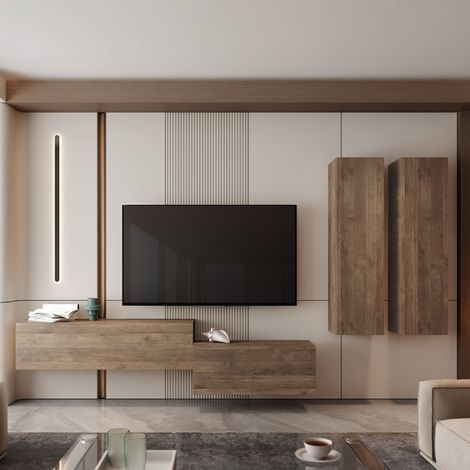 Parete Attrezzata Gasoraba, Mueble de Salón Modular, 4 Estantes, 4 Puertas, Marrón Nogal (1/4)