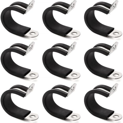 9 Pièces 20mm Colliers de Serrage en 304 Acier Inoxydable de Caoutchouc, Caoutchouc Doublé P Clips, P Clips Tuyau Pinces, pour Tuyau, Câble (1/5)