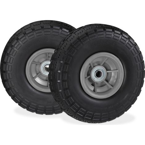 Set of 8 Relaxdays Wheelbarrow Tyres, Puncture-Proof Solid Rubber, 4.1/3.5-4", 16 mm Axle, Spare Wheel, Black/Grey