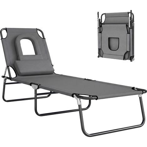 Bain de soleil pliable transat inclinable 4 positions chaise longue de lecture 3 coussins fournis gris