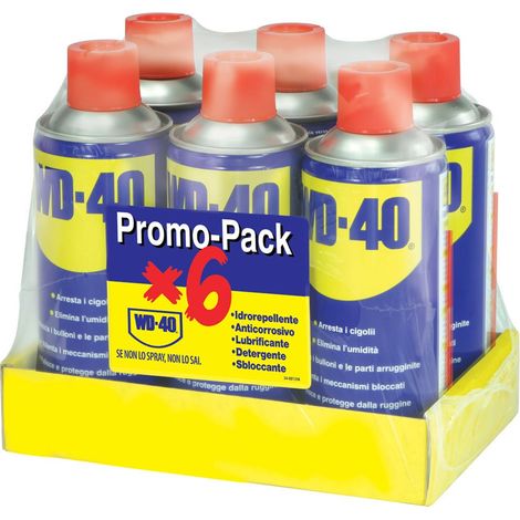 WD-40 - Prodotto Multifunzione - Lubrificante Spray - Elimina i cigolii, sblocca, elimina l’umidità, previene la ruggine - Compatibile con tutti i metalli, plastica e gomma - Senza silicone - 6x400ml (1/5)