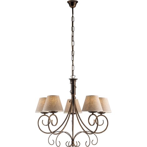 Lampadario 5 Luci Vienna Ferro Marrone E Oro Con Paralumi In Pvc (1/3)