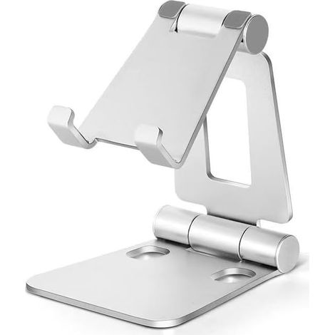 Supporto per telefono a doppia piegatura: un supporto da tavolo compatto, pieghevole e portatile, adatto a tutti gli smartphone e tablet (argento). (1/4)