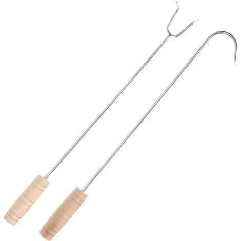 Stück Grillhaken aus Edelstahl und Holz mit Ergonomischem