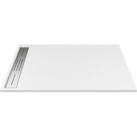 Receveur de douche extra plat à poser ou à encastrer recoupable en résine SMC - Blanc - 140 x 80 cm - LYROSA