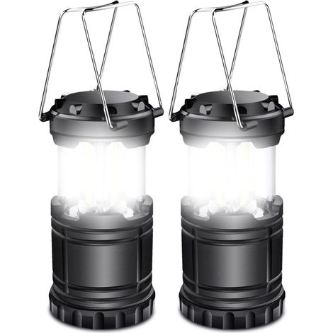 royaluxe -Lot de 2 lampes à piles, lampe de survie portable alimentée par batterie, lanterne de camping étanche, adaptée aux ouragans, urgences, tempêtes, pannes, lanternes pliables d'extéri, noir (1/5)