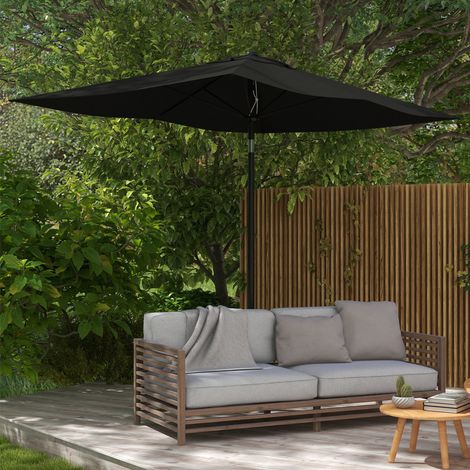 Parasol rectangulaire inclinable 2 x 3 m avec manivelle toile polyester imperméabilisée haute densité 180 g/m² noir